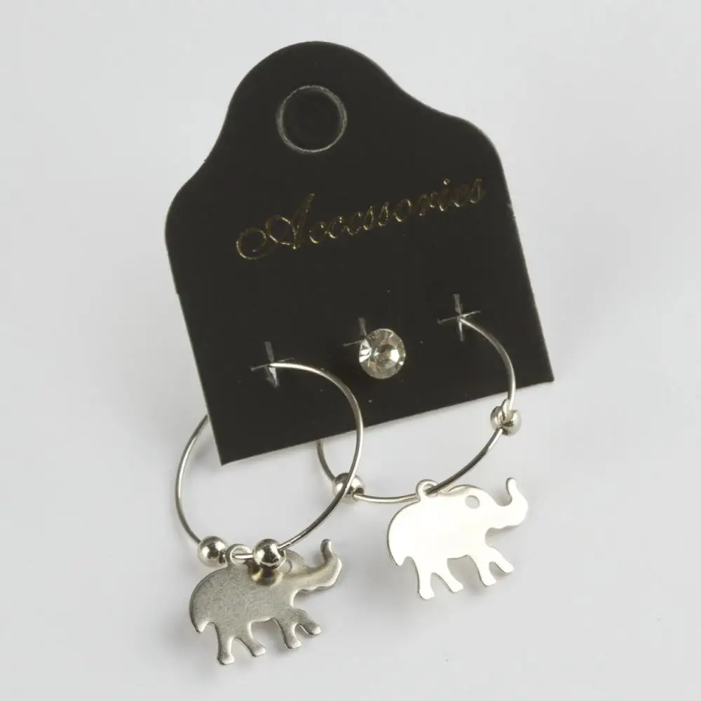 3'lü Elephant Figure Ring Earrings