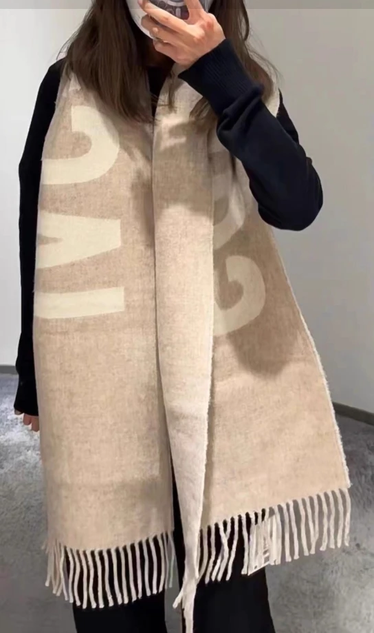 Écharpe de luxe 100% laine pour femmes, châle épais et chaud en cachemire monogramme, à la mode, de haute qualité, hiver