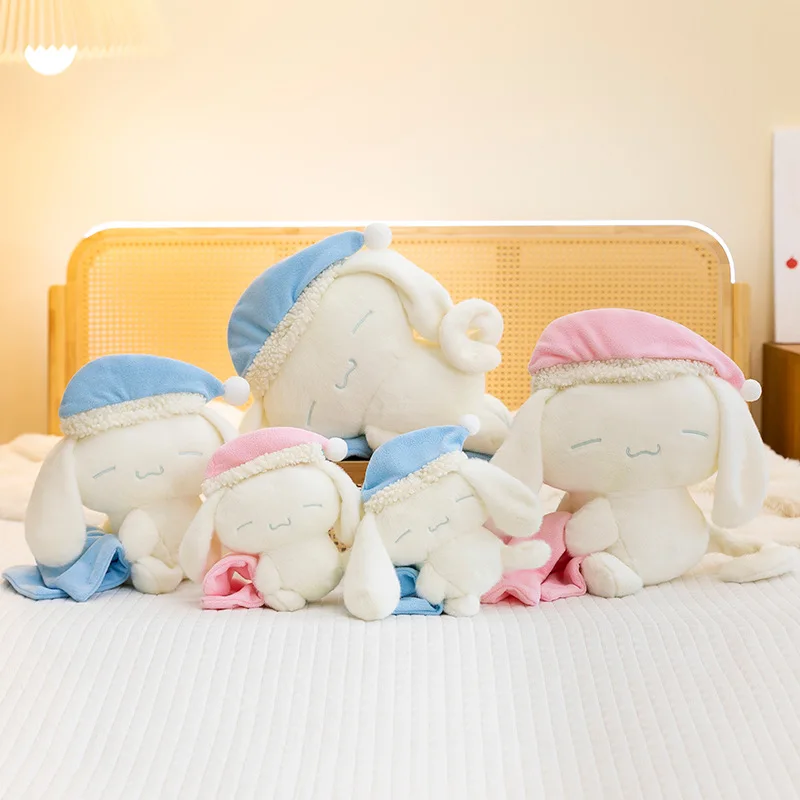 45cm Sanrio Anime Characters Cute Sleep Cinnamoroll Plushies Sleeping Hat Sweet Dreams Doll Pillow Toys Children's Birthday Gift