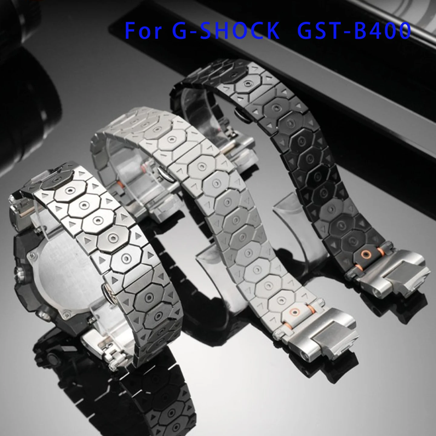 Fashion Pattern Stainless Steel Watch Strap, Modified Band for Casio G-SHOCK GST-B400 Steel Heart Series