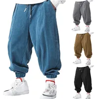 Pantalones holgados informales con cordón para hombre, pantalones de chándal a la moda, pantalones de pana de color sólido, pantalones de entrenamiento para correr, primavera y otoño