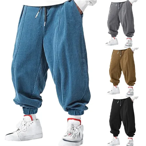 Pantalones holgados informales con cordón para hombre, pantalones de chándal a la moda, pantalones de pana de color sólido, pantalones de entrenamiento para correr, primavera y otoño
