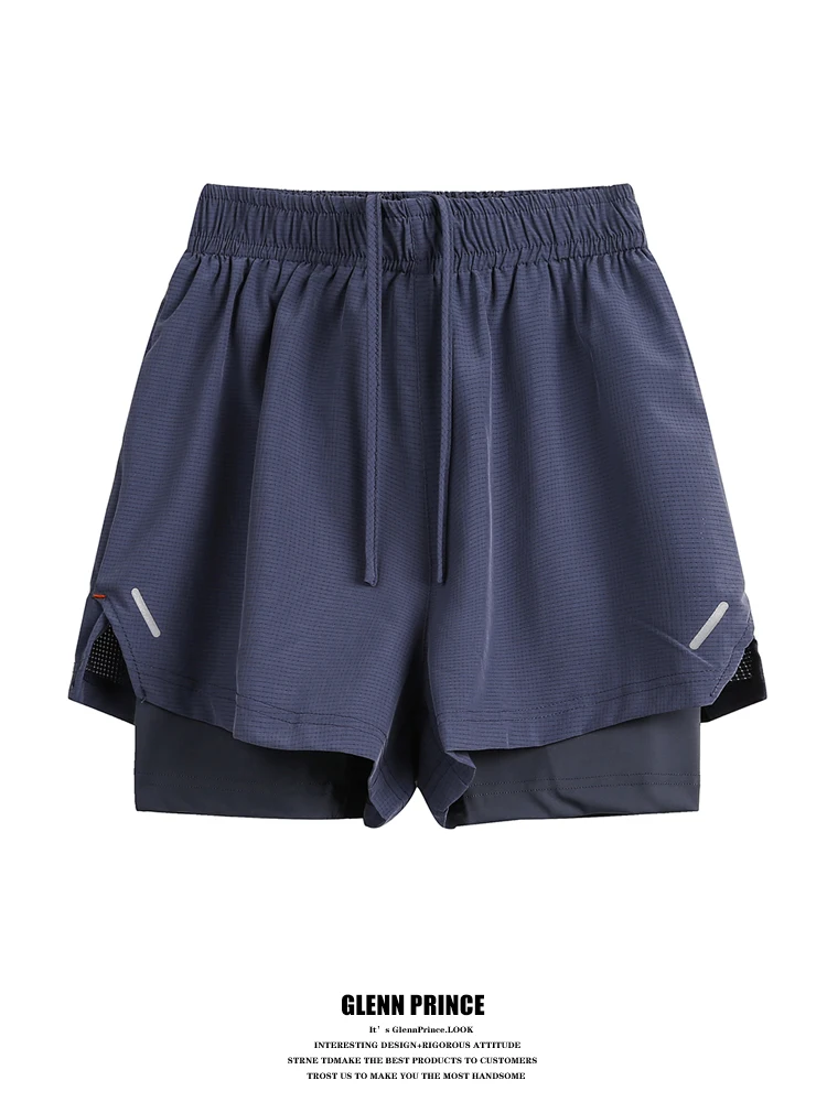 

Outdoor Running Splice Fake Two-Piece Sport orts Fitn Training Five-Quarter Pants Youth Summer Breathable Qui-Dry Casu...