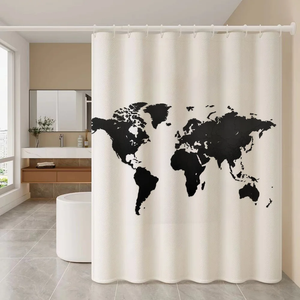 Waterproof Shower Curtain World-Map Bathroom Curtains Accessories Bath Fabric Set the Anti-mold Opaque Washable 180x200 Products