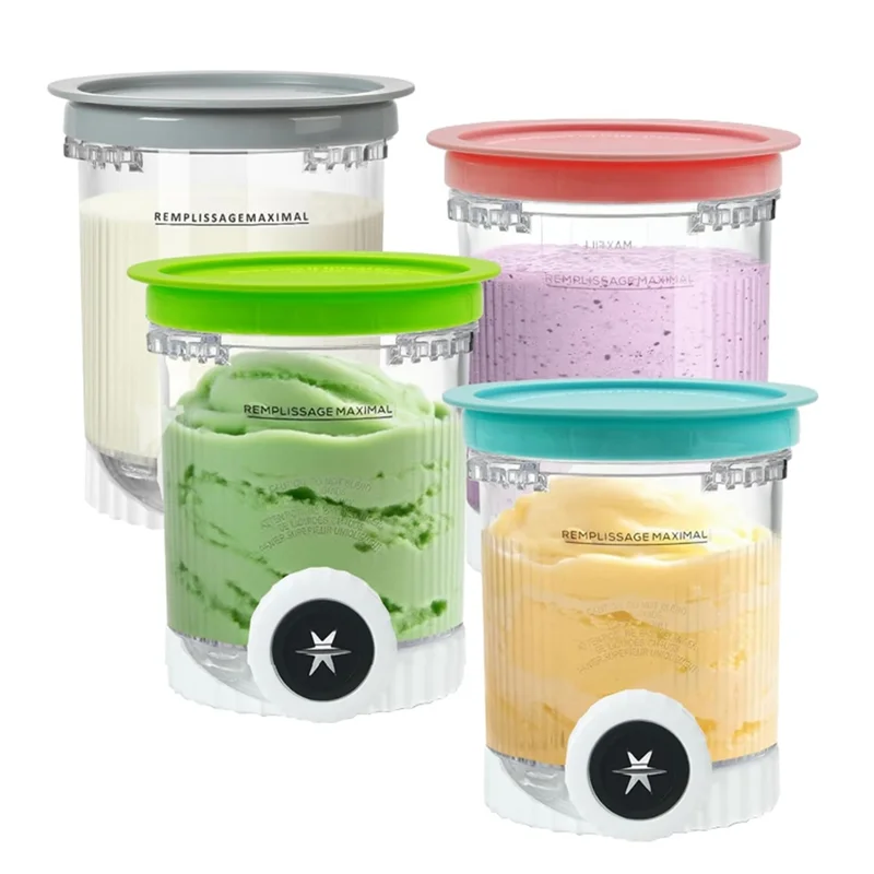 

A61I Cream Pints And Lids 4 Pack For NC700 Series Ninja Swirl Ice Cream & Soft Serve Makers Cream Pints With 4 Color Lids