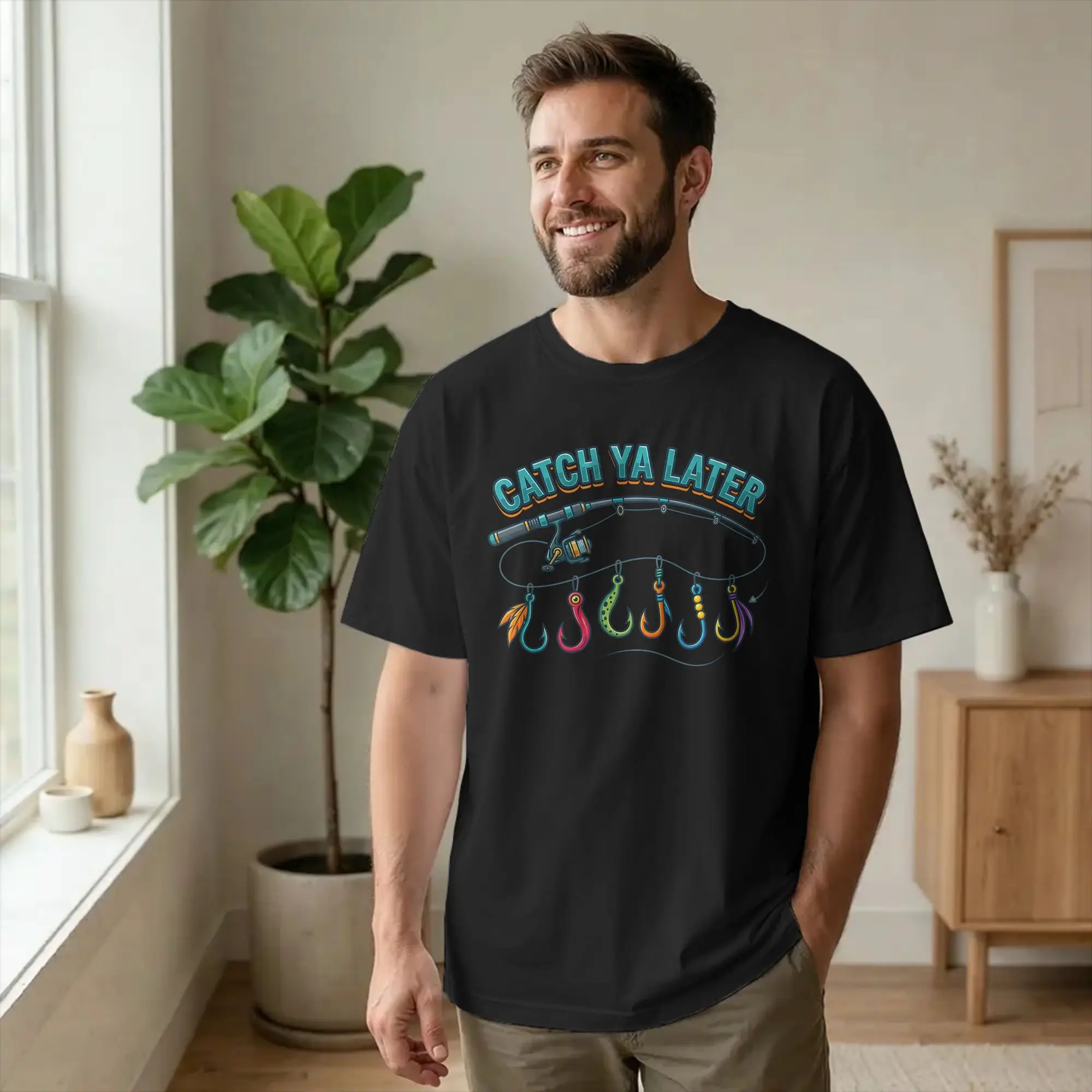 Catch Ya Later Fishing Fisherman T-Shirt for Men Dad Son Gift Vintage Cotton Tees Crewneck Short Sleeve T Shirt Plus Size Tops