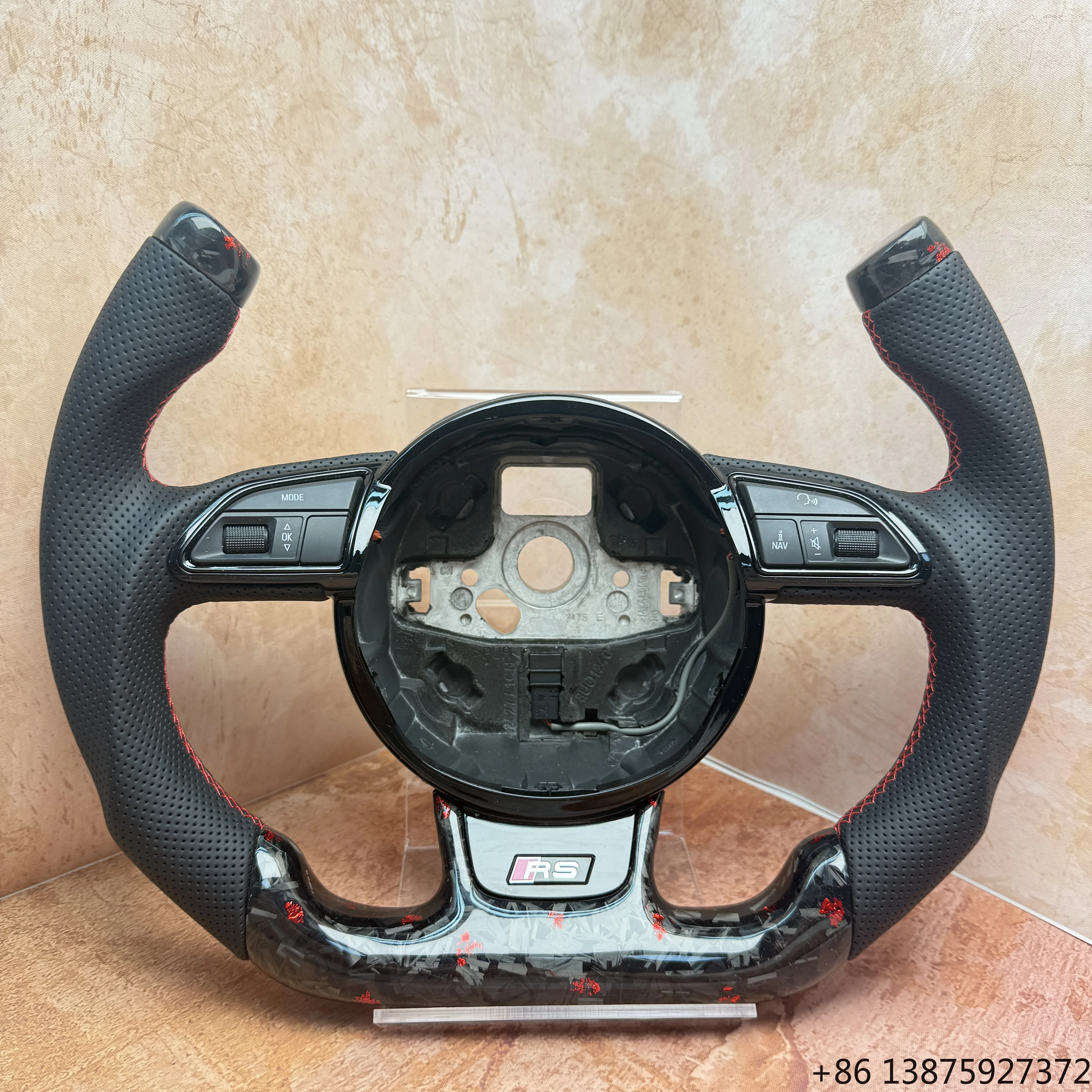 

Sports 4-Spoke 50mm Grip Perforated Carbon Fiber Flat Bottom Steering Wheel for A3 A4 A4L A5 A6 A7 B8 A8 Q7 Q5 Q3