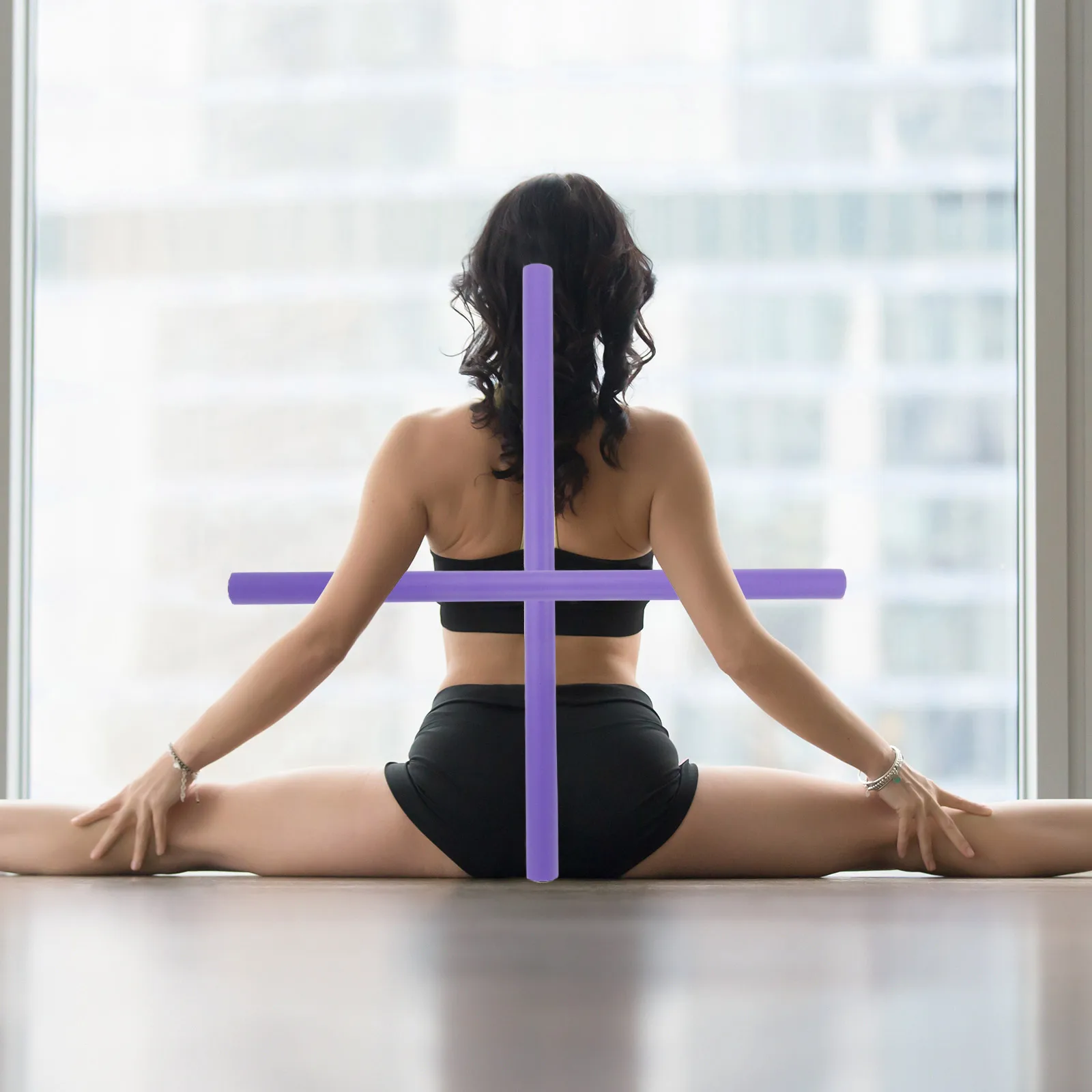 

2pcs Yoga Sticks 60cm Purple Foam Metal Pipe Body Sculpting Open Shoulder Corrector Fitness Accessories