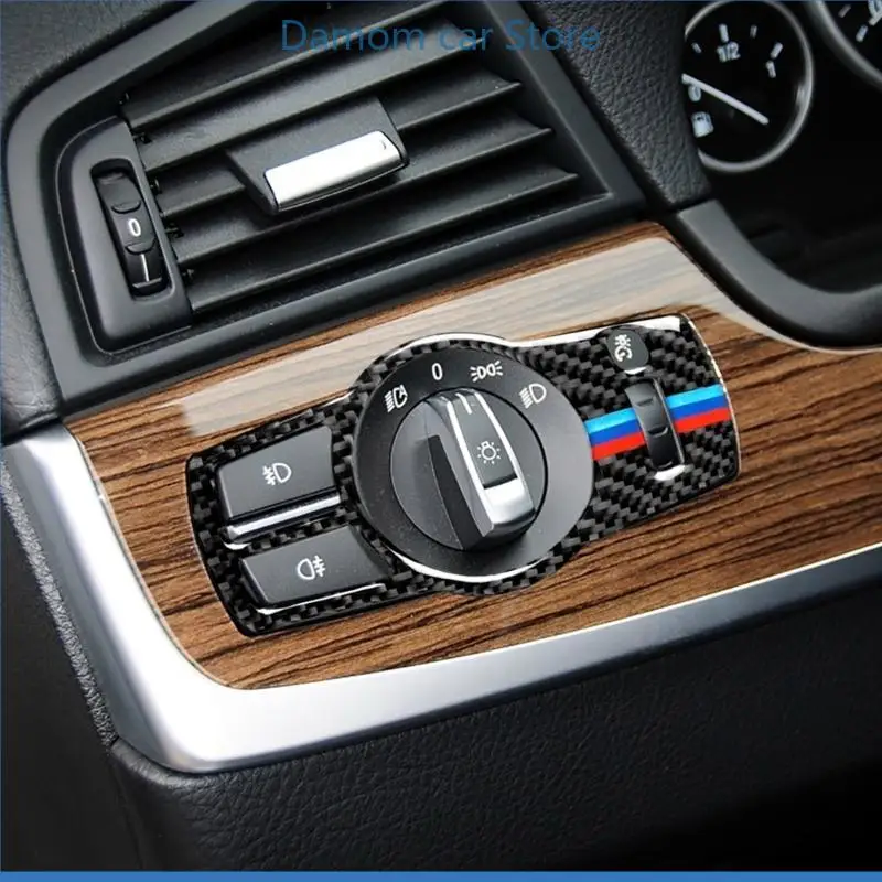 A2UC Car Headlight Switches Button Sticker Decal Carbon Fiber Interior Trim Cover for F10 F07 F01 F25 F26