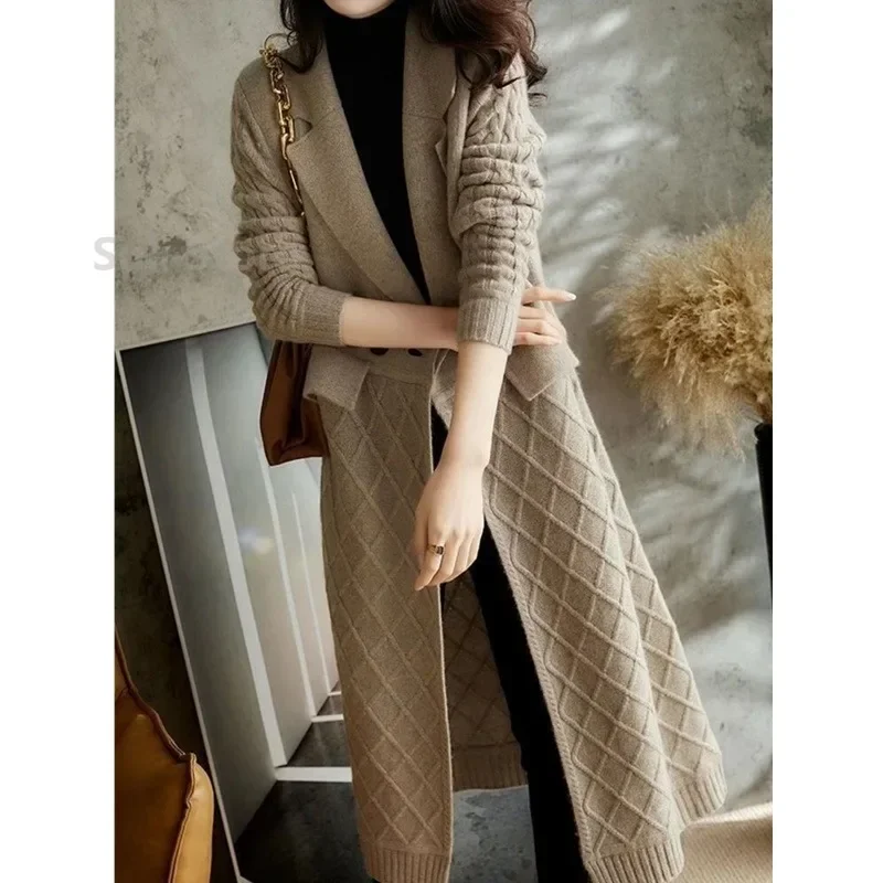 European Long Cashmere Cardigan Female Autumn and Winter New Over-the-knee Slimming Thickened Wool Coat Knitted Sweater N340