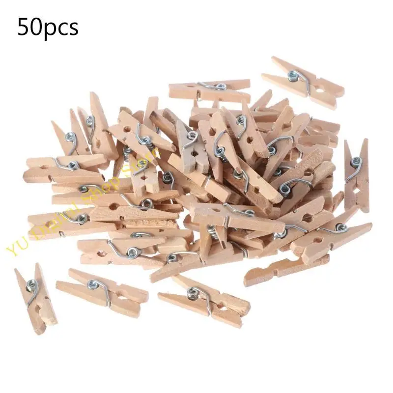 96ba 50pcs/مجموعة مصغرة DIY ملابس خشبية ورق الأوتاد الأوتاد بطاقات Clockespin Craft Clips