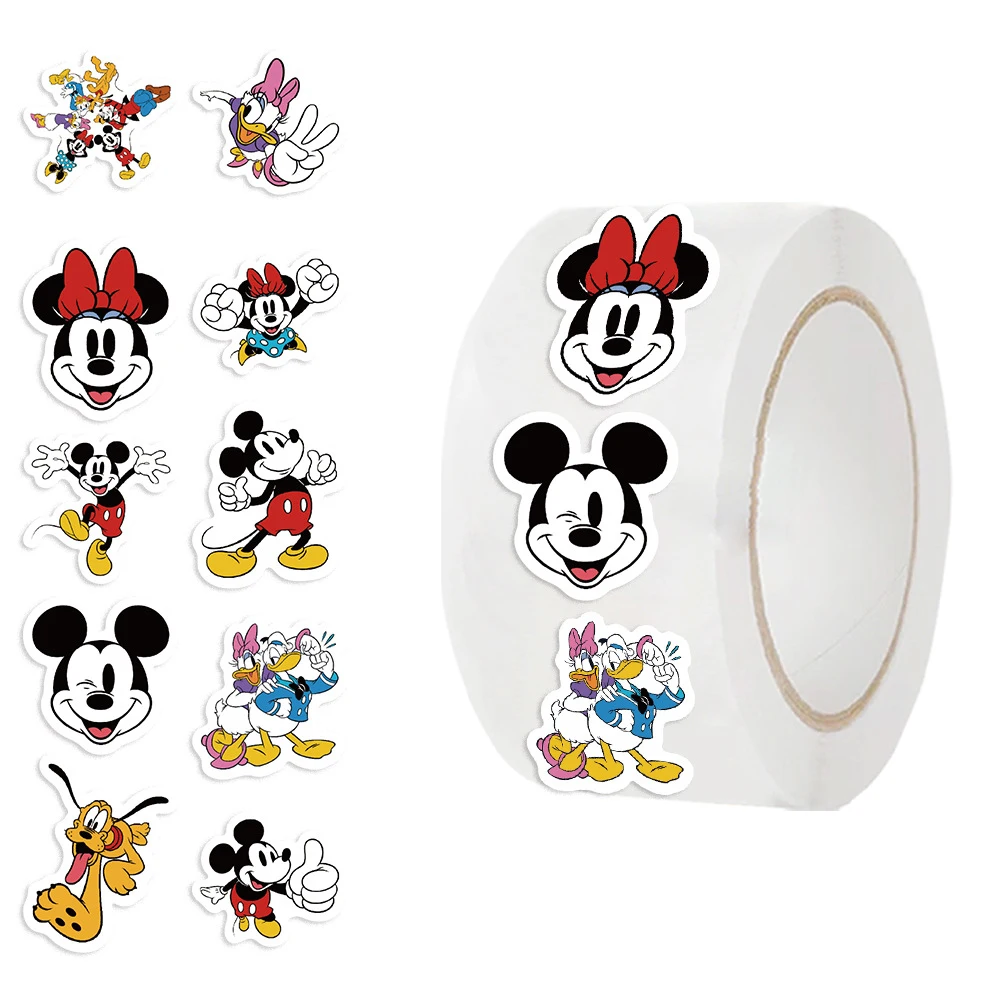 

500pcs Disney Cartoon Mickey Mouse Donald Duck Sealing Stickers Roll Handmade Decoration Labels Teacher Reward Encourage Sticker