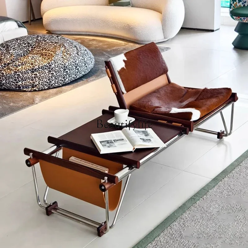 02 ls 18 مقعد من جلد البقر، كرسي صحف، كرسي ترفيهي إيطالي من الفولاذ المقاوم للصدأ Bauhaus من القرون الوسطى #1