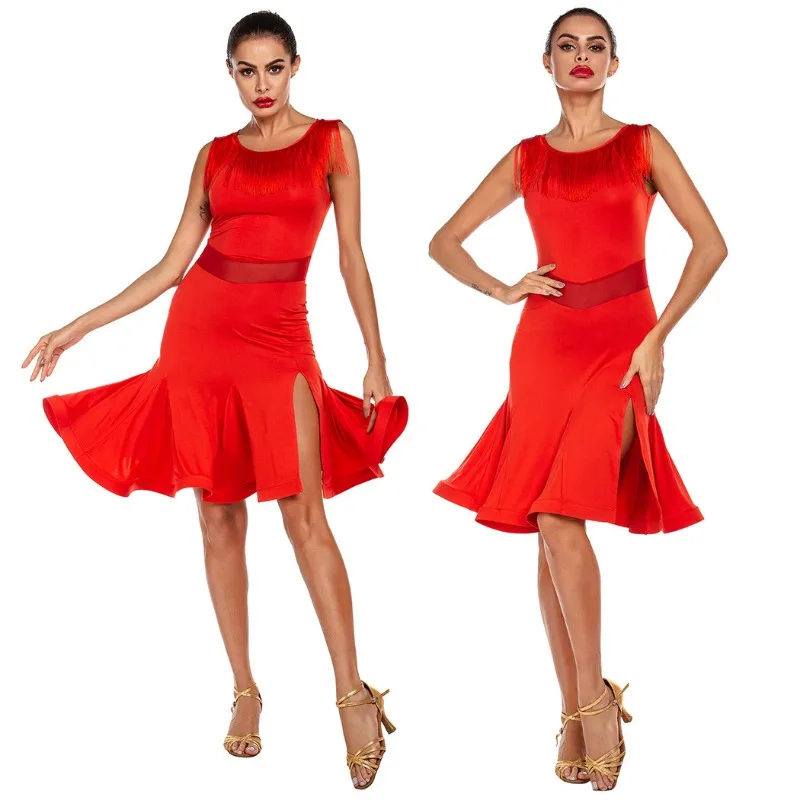 Irregular hem Latin dance suit, European and American women\'s new adult training suit