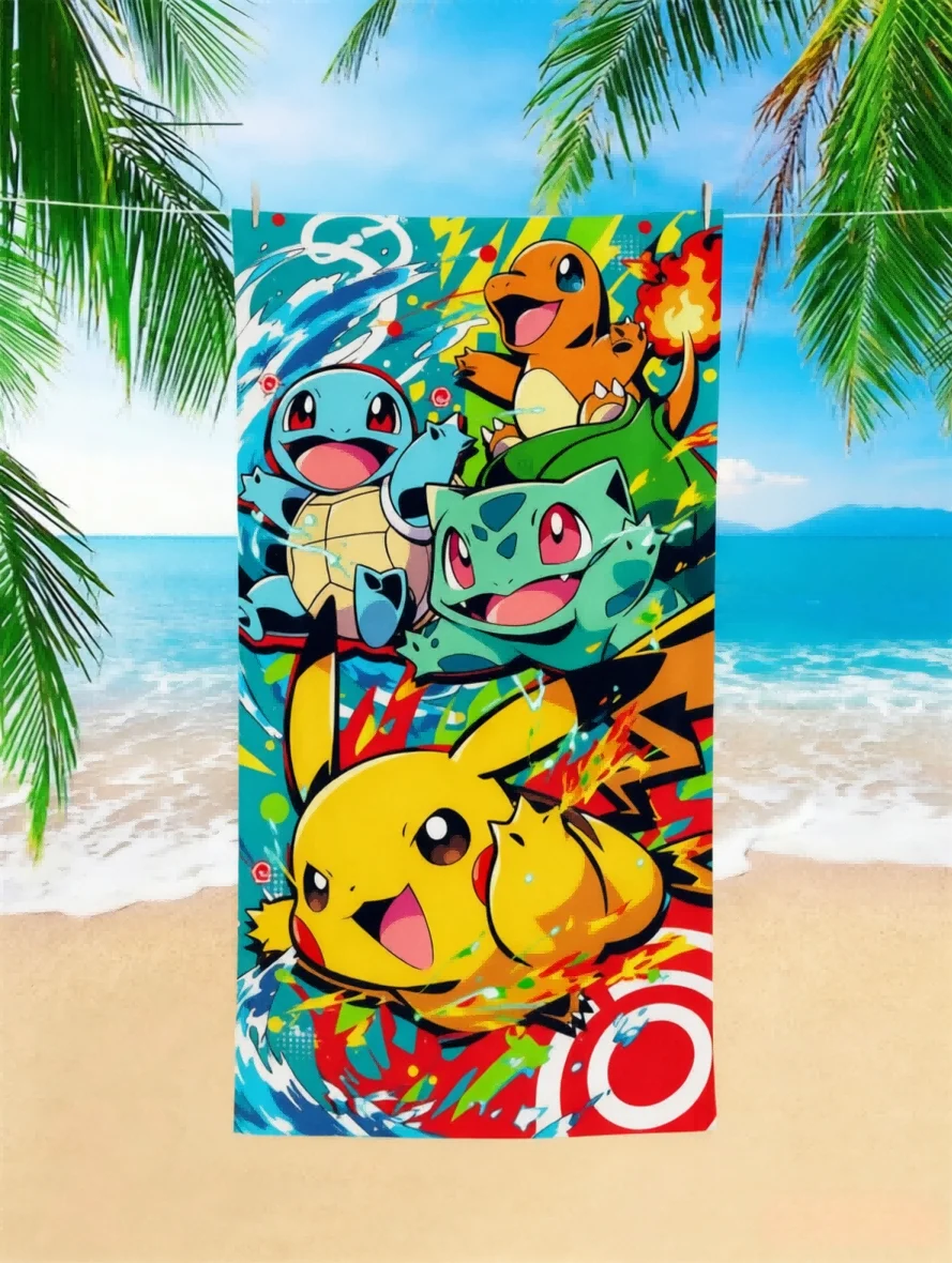 1pc Pokémon Beach Towel, Quick Dry, Multi-Use for Beach Pool Gym Yoga Home Travel, Perfect Gift for Friends & Pokémon Fans