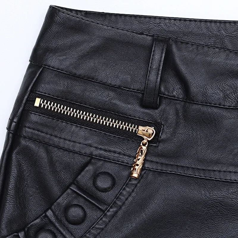 Plus Size 6XL Leather Shorts Women Autumn Winter PU Leather Sexy Shorts Straight Slim High Waist Short Femme Women Shorts C5663