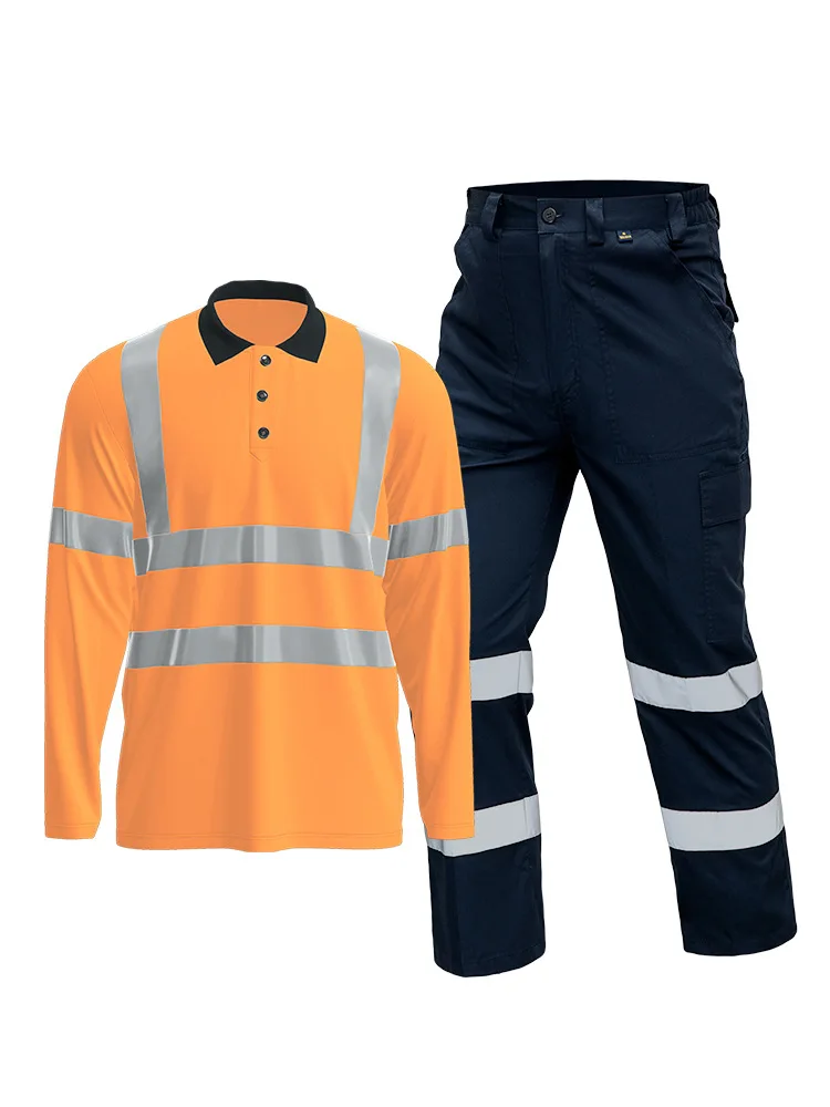 

Hi vis safety work clothing construction working Coveralls quick dry polo shirt pure cotton reflective stripes trousers workwear