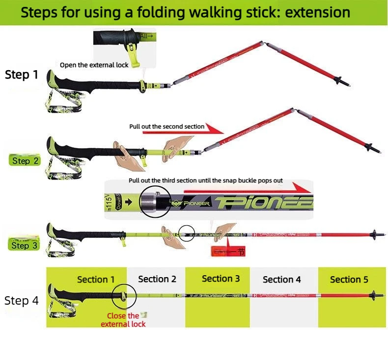 Folding Trekking Poles Carbon Fiber 5 Section Ultralight Hiking Sticks for Trail Walking Climbing Stick Mountaineering With Bag
