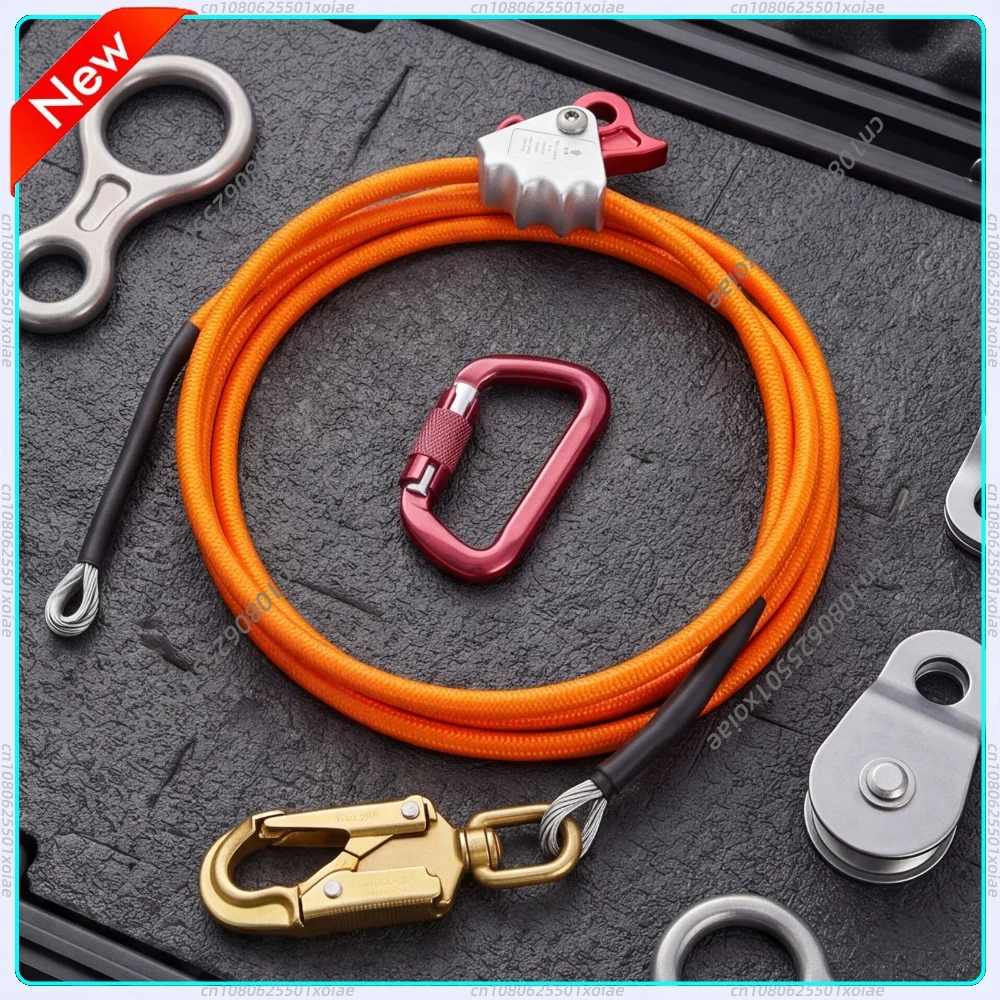 1/2In X 10ft Steel Core Climb Flipline with Triple Lock Carabiner Adjustable Positioning Rope Arborist Tree Climbers Flip Line