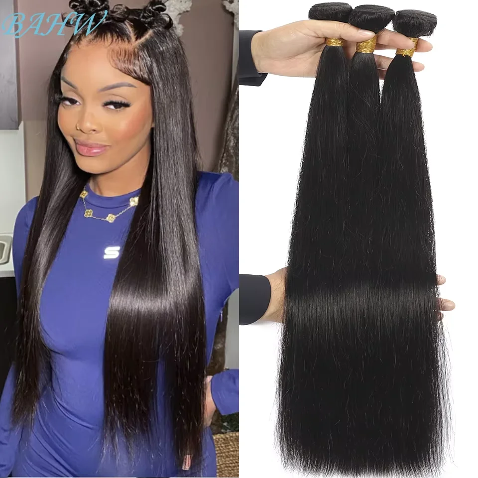 Pacotes de cabelo virgem reto pacotes de cabelo cru 100% extensões de cabelo humano natural preto brasileiro tecer pacote de cabelo agradável