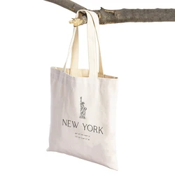 Abstract City Line London New York City Building Borse per la spesa da donna Doppia stampa Borsa casual Tote Linen Lady Shopper Bag