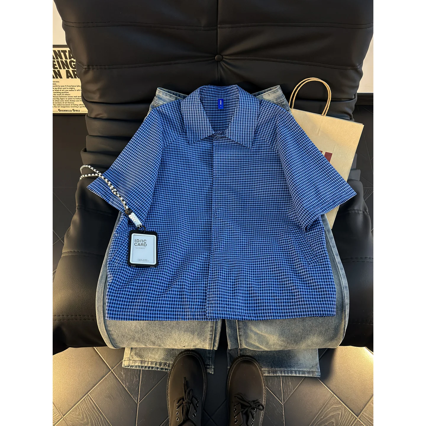 

Miu id Pattern ort Sve Casual irt Men's American High nce Loose Dstring T-irt Youth Summer Faion