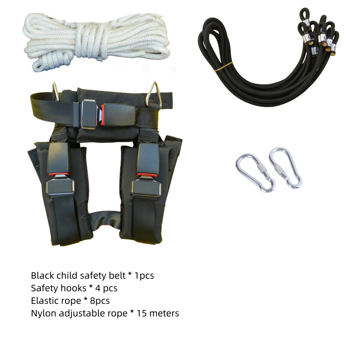 

Black seat belt+safety hook+elastic rope+nylon adjustable rope bungee jumping bed seat belt accessories