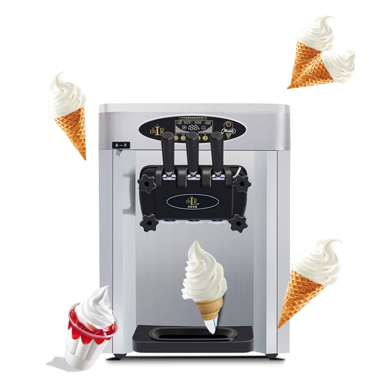 Commercial 3 Flavors Small Desktop Ice Cream Cone Stainless Steel Ice Cream Machine For Sale TB-618