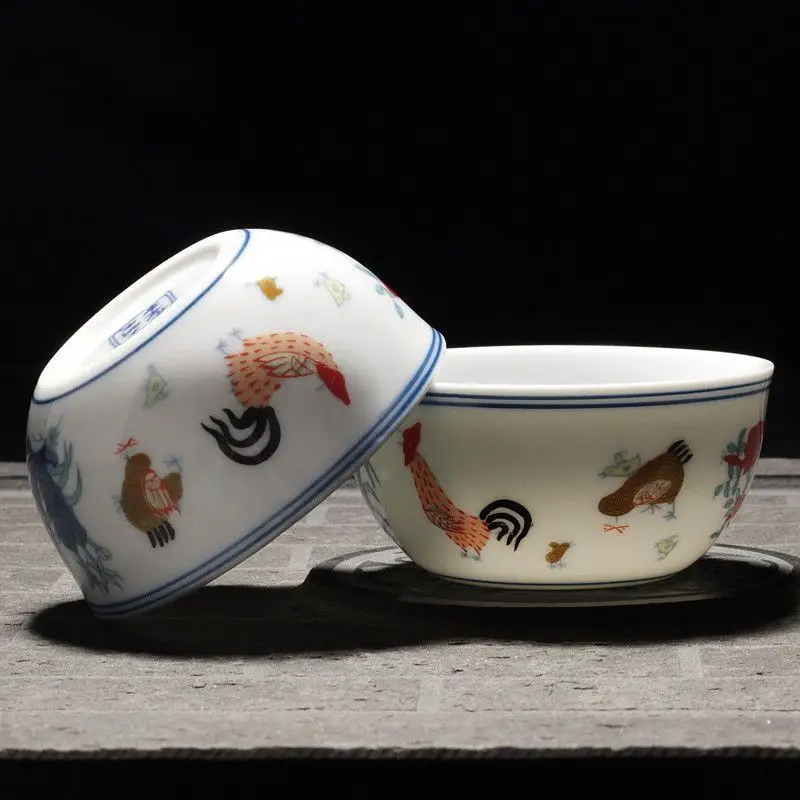 Imitation Duancai Chicken Cup Dehua Tea Cup Single Ceramic Tea Bowl Retro Chinese Household Tea Set