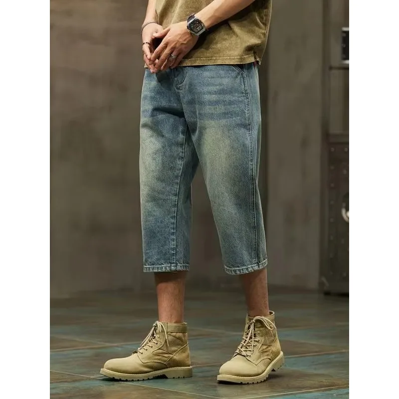 Premium Summer New Business Men's Color Loose Harlan Jeans, Simple Style Seven-Foot Casual Pants, Durable Thin Denim Fabric Wear