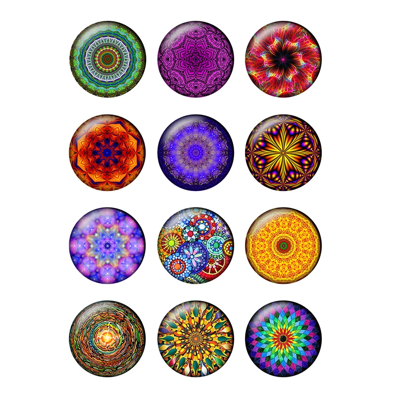 24pcs/lot Round Mandala Datura Flowers Glass Cabochons 12mm 14mm 18mm 20mm 25mm DIY Jewelry Making Findings & Components H185