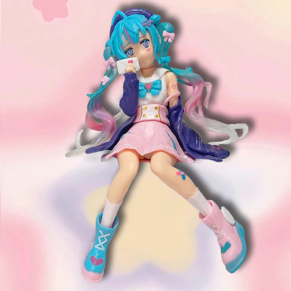 

13.5cm Hatsune Miku Figure Pink Sakura Action Sitting Position Anime Model PVC Gift Car Decoration Doll Model Kids Toys For Fans