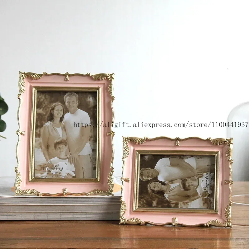 7 Inch Vintage American Minimalist Resin Photo Frame with Glass and Wood for Tabletop Display  Classic Decorative Picture Frame