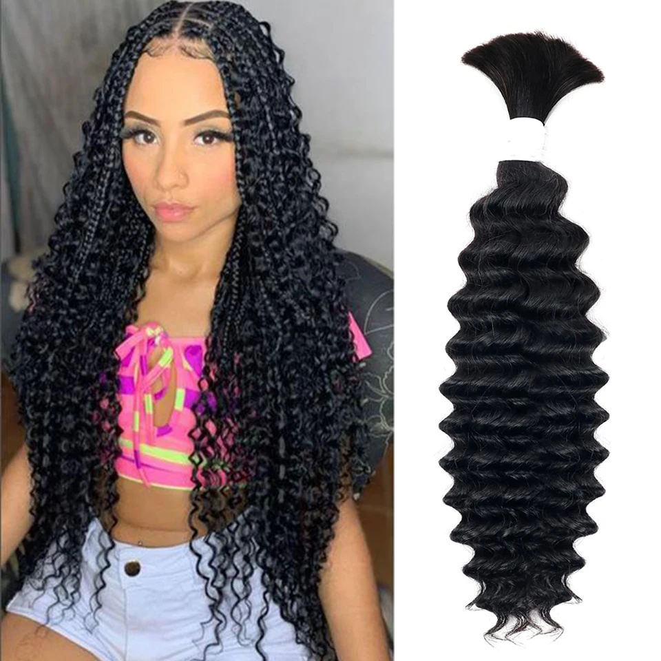 Human Braiding Hair 100g Deep Water Wave Bulk Human Hair for Braiding No Weft Bundle 10A Brazilian Virgin Curly Human Hair