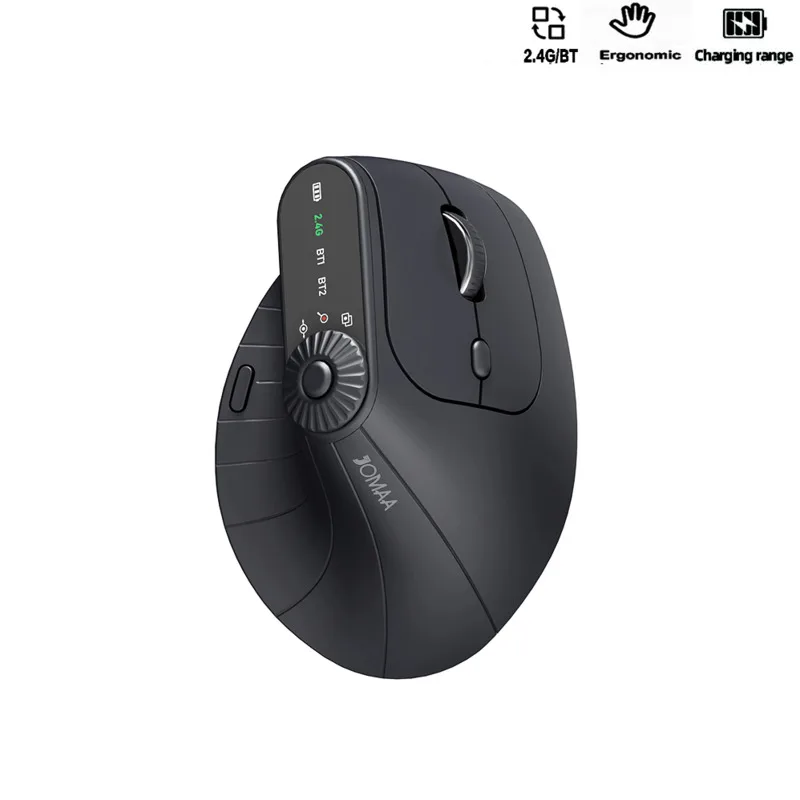 Ergonomic Vertical Wireless Mouse With Function Adjustment Knob Bluetooth 2.4G Dual Mode Wireless Rechargeable Mouse for Desktop