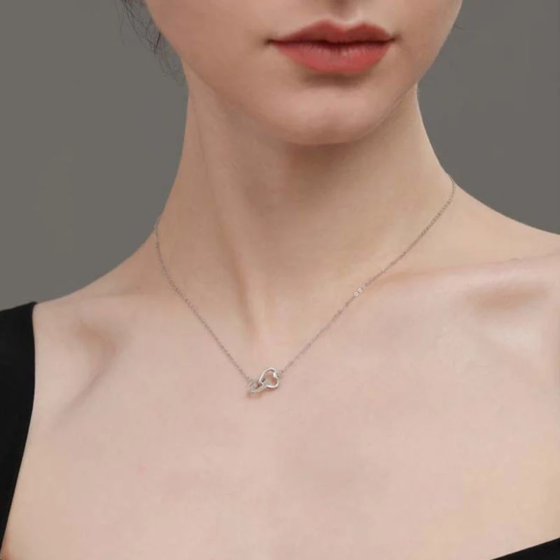 2024 925 silver heart interlocking necklace pendant Korean girlfriend heart clavicle chain wedding gifts for guests party favors