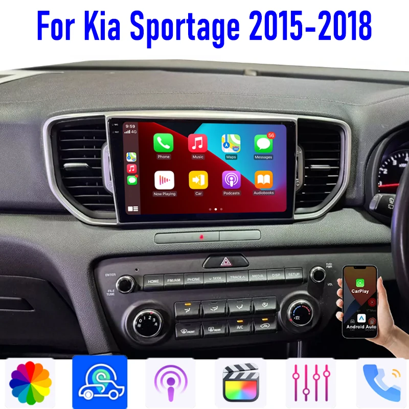 

9'' For KIA Sportage 2015-2018 Car Stereo Radio Head Unit Wireless Apple Carplay Android 13 Auto Intelligent System GPS 64GB BT