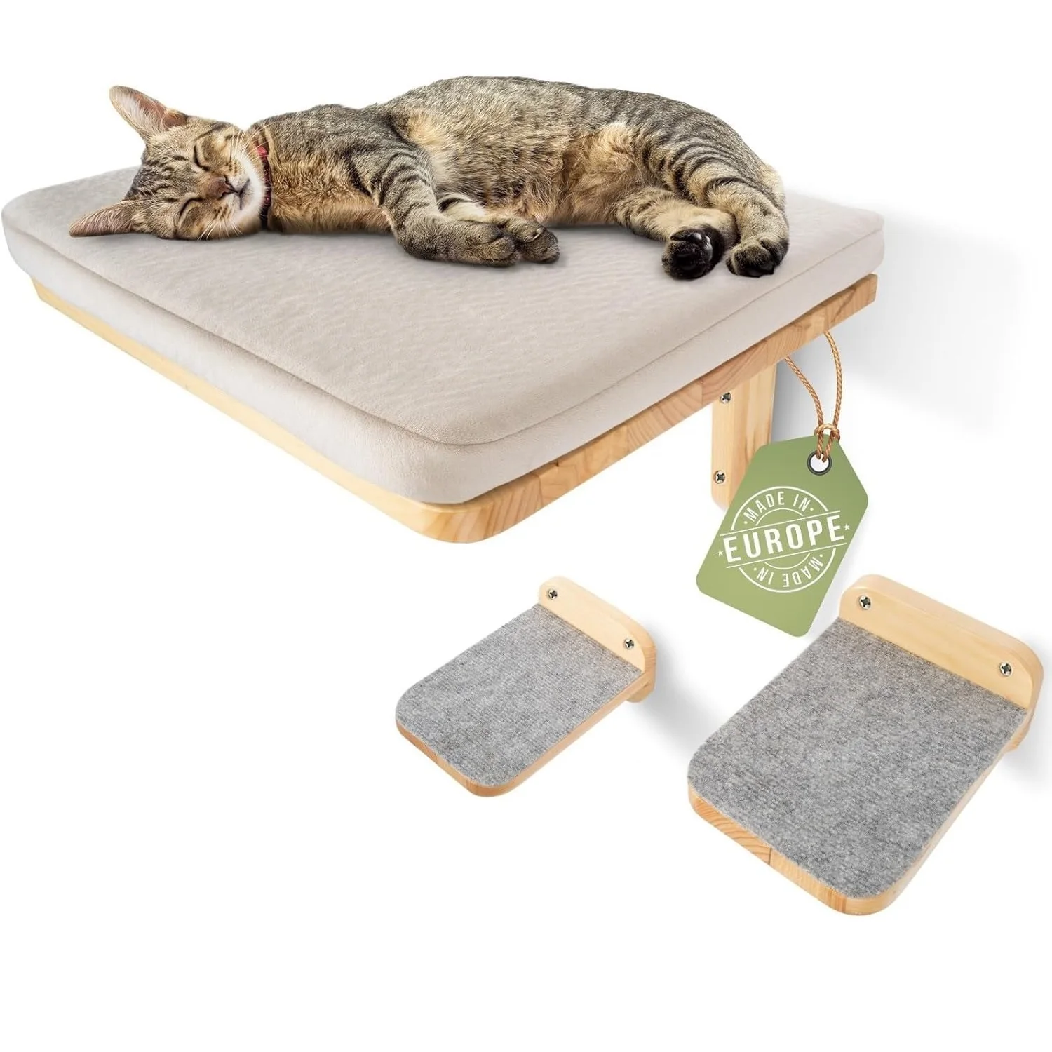 Elegantes Katzen-Kletterwand-Set mit Katzen-Treppe Wandmöbel-Set für Wohlfühl-Katzen Wandbett I Katzenmöbel I Katzenbaum I Wandregal