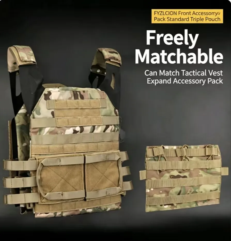 Fyzlcion JPC2.0 Triple Mag Pouch Front MOLLE Magazine Carrier 1000D Nylon Tactical Vest Accessory Triple Panel Ammo Holder Outdo