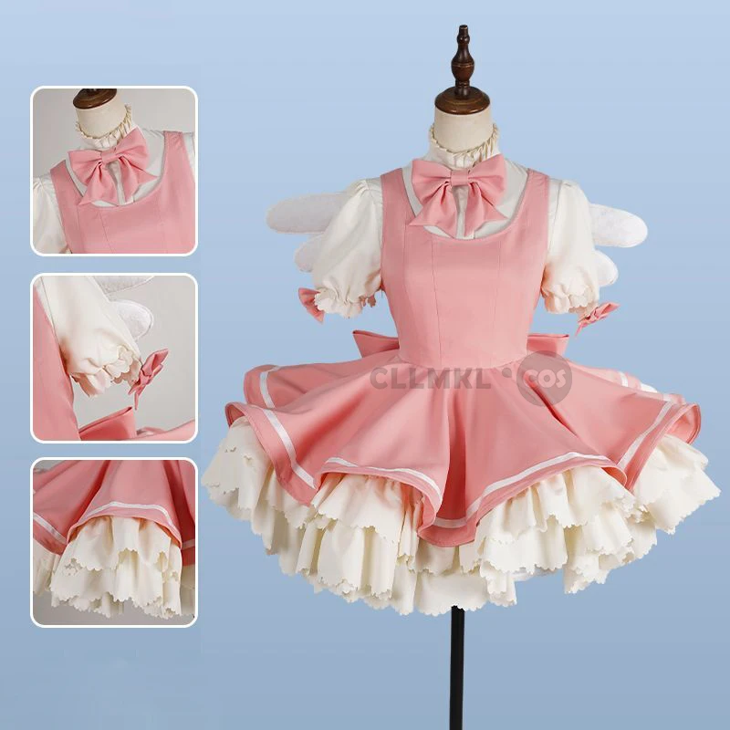 Kinomoto Sakura Cosplay Anime Card Captor Sakura Pink White Lolita Dress Cosplay Uniforms Halloween Clothing Role Play Costume