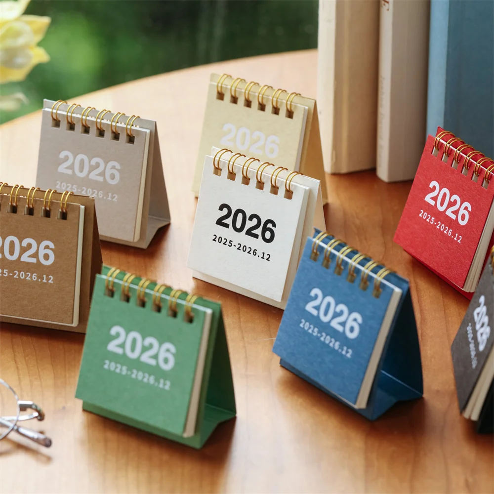 

Мини-простой настольный календарь 2026, креативный календарь в спиральном переплете, дневник ручной работы, заметки для украшения рабочего стола, офисные канцелярские принадлежности