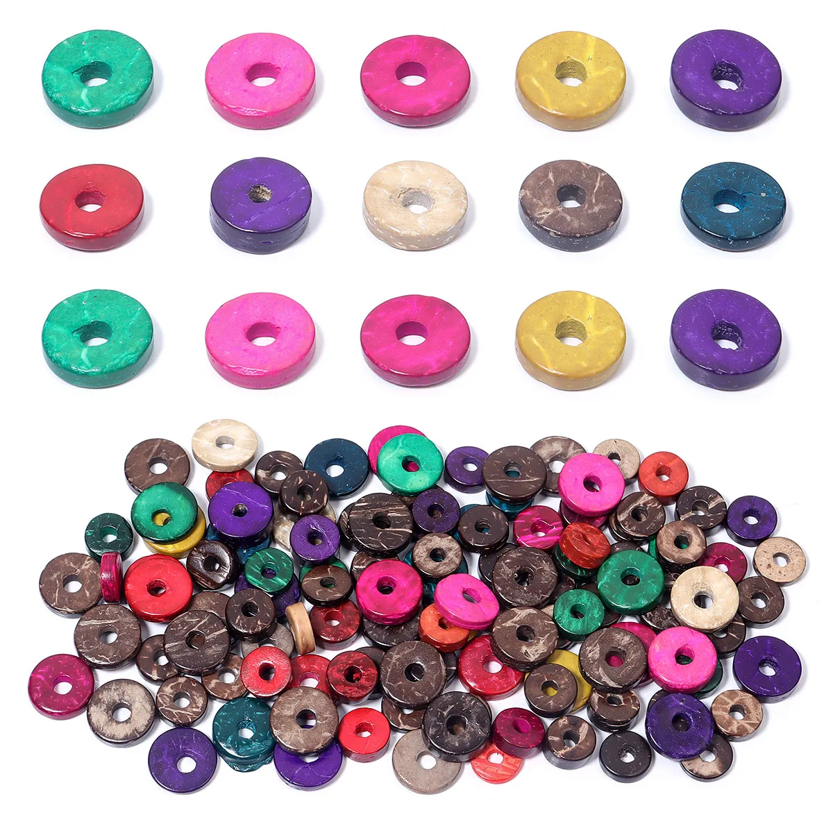 100pcs/lot Flat Round Wooden Beads Colorful Round Button Loose Spacer Wood Beads For DIY Craft Jewelry Making Bracelet Necklace