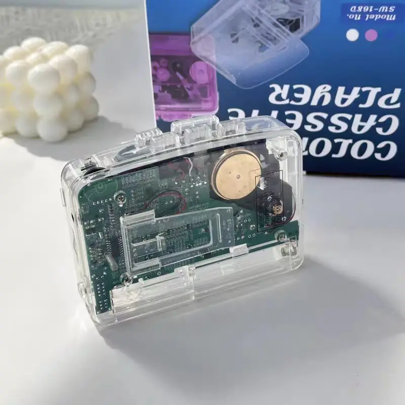 Transparent Cassette Player, Portable Headphones, Radio, Visible Copper Flywheel Cassette, English Player