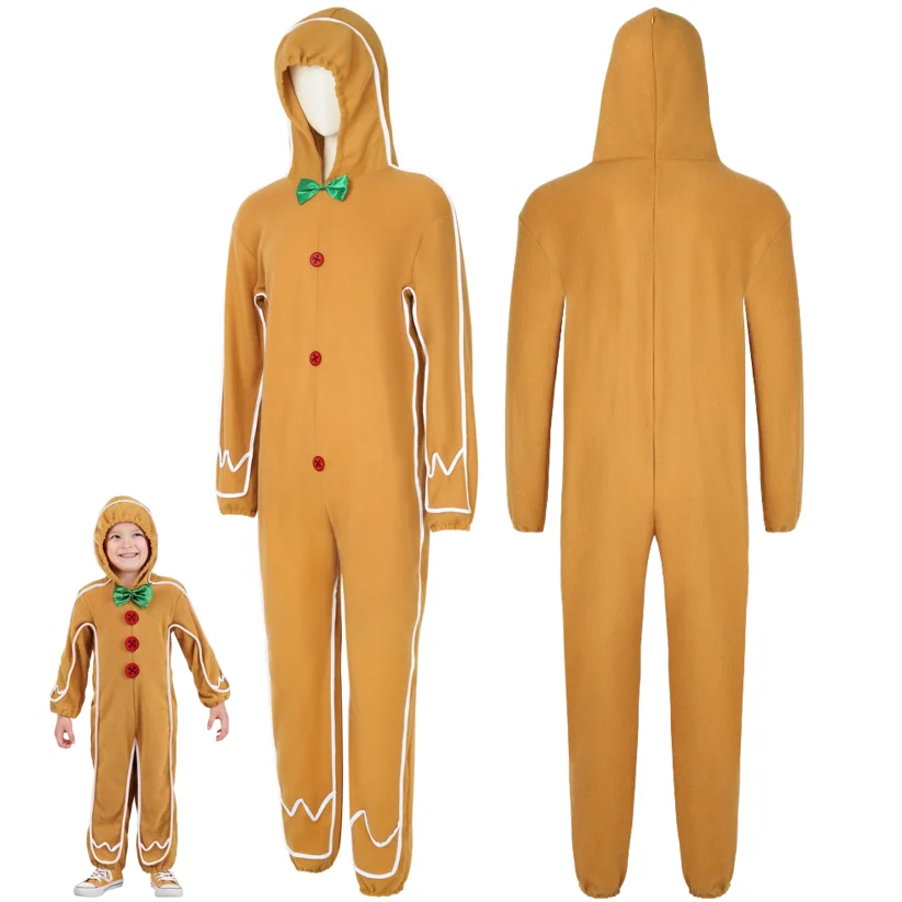 

Adult Christmas Cookie Costume Halloween Party Fancy Women Dress Up Kid's Gingerbread Man Onesie Costume