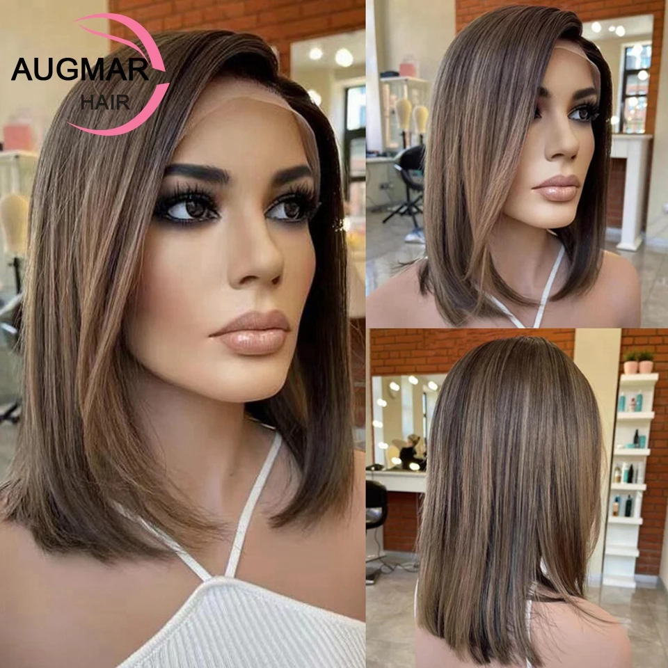 Brown Highlight Bob Wig Lace Front Human Hair Wigs Preplucked 13x6 HD Lace Frontal Wig Short Straight Lace Front Wigs Human Hair