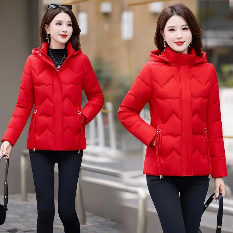 

Women's ort Thiened down Cotton Jaet Detachable Cap Waist-Cinching Anti-Aging Small Size Thi Cotton Coat Outerwear