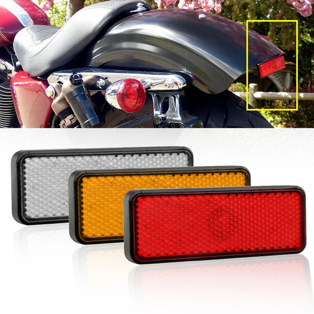 2pc Motorcycle Rectangle Reflectors PMMA Plastic Warning Reflector Bolt On Reflective Plate For Harley Chopper Cafe Racer Custom