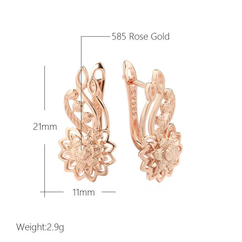 Kinel New 585 Rose Gold Color Drop Earrings for Women Unusual Metal Sculpture Flower Earrings Fashion Ethnic Vintage Jewelry