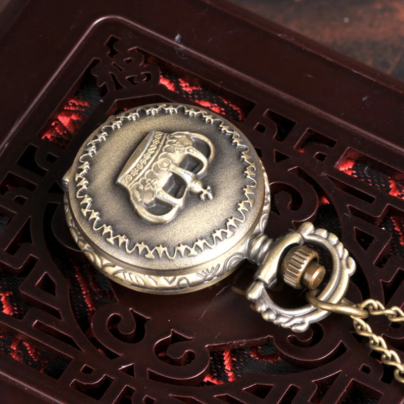 Vintage Rose Dial Quartz Pocket Watch for Men Women Flower Engraved Case Fob Chain Pendant Necklace Clock for Collection Gift