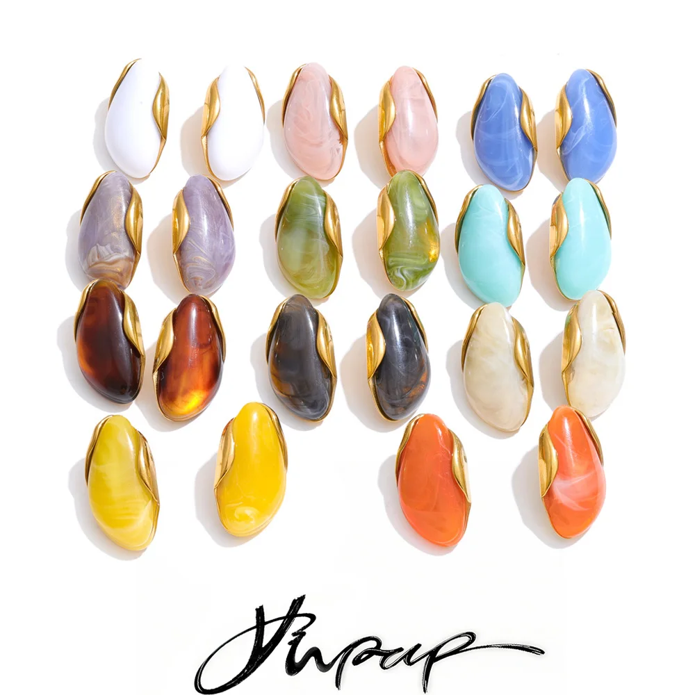 Yhpup Waterproof Stainless Steel Colorful Resin Acrylic Earrings for Women 2026 Spring Summer Fashion Y2K Daily Stud Jewelry